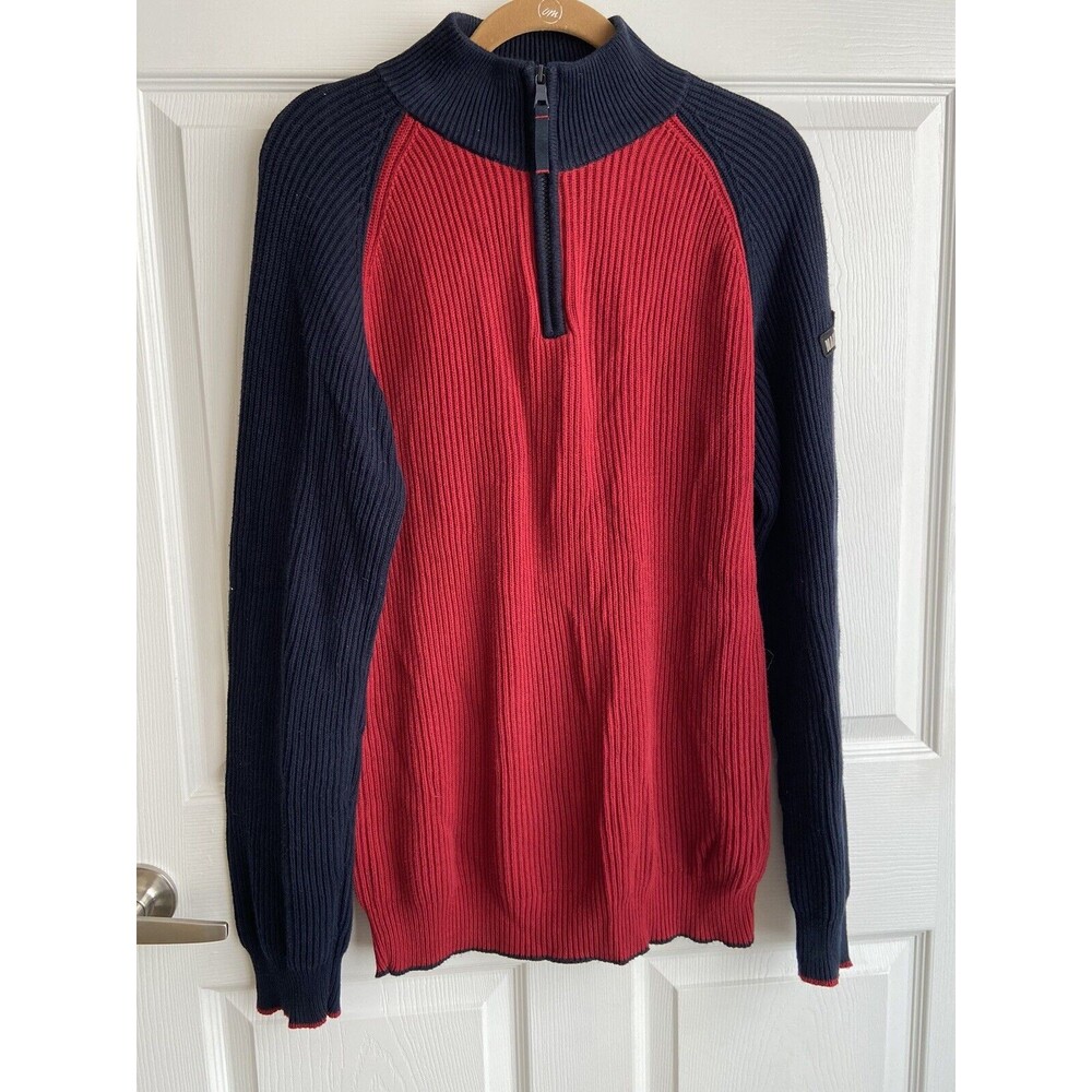 Nautica Mens Half Zip Pullover Size XL 100% Cotton Red Blue